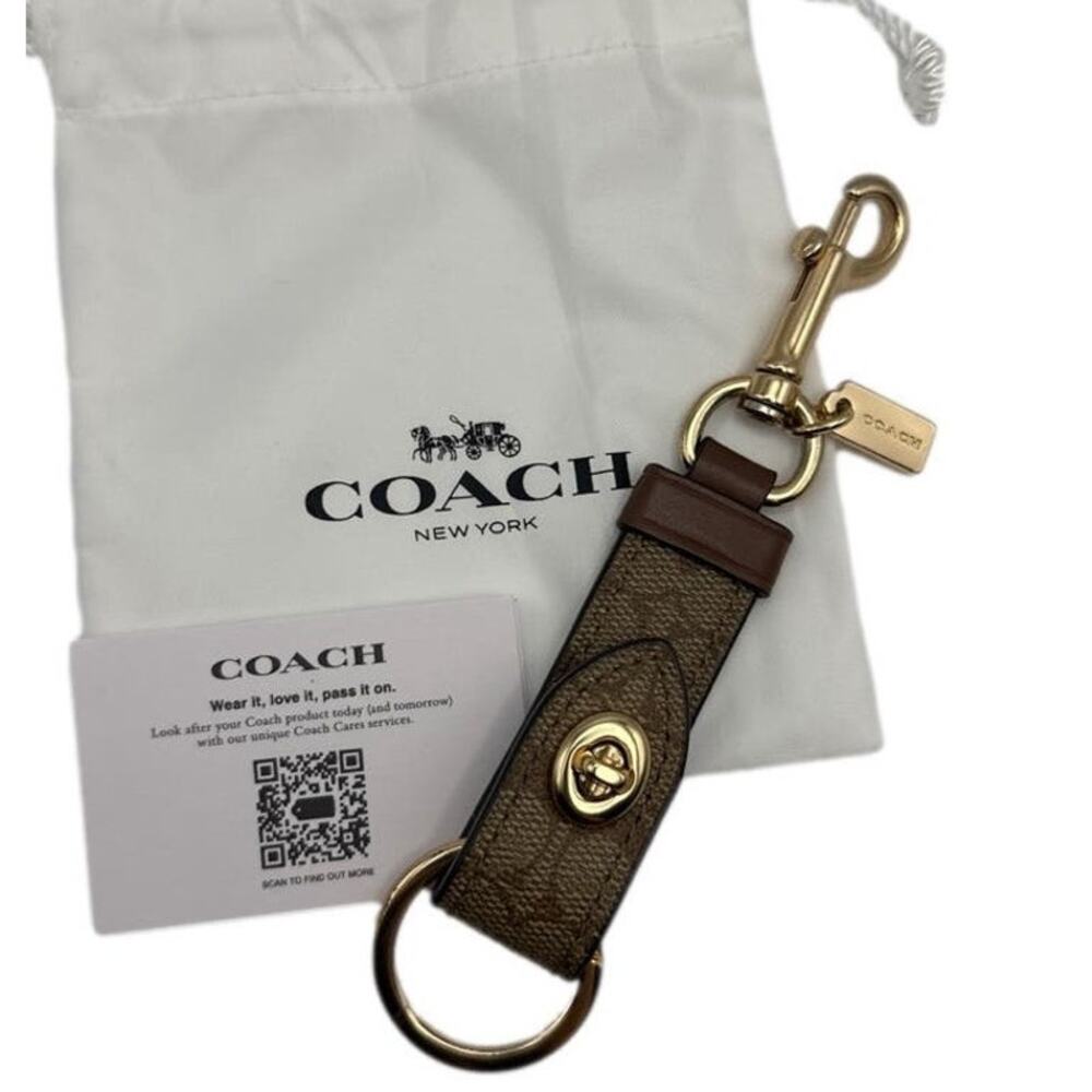 COACH Brown Signature Coated Canvas Bag Charm Key Fob